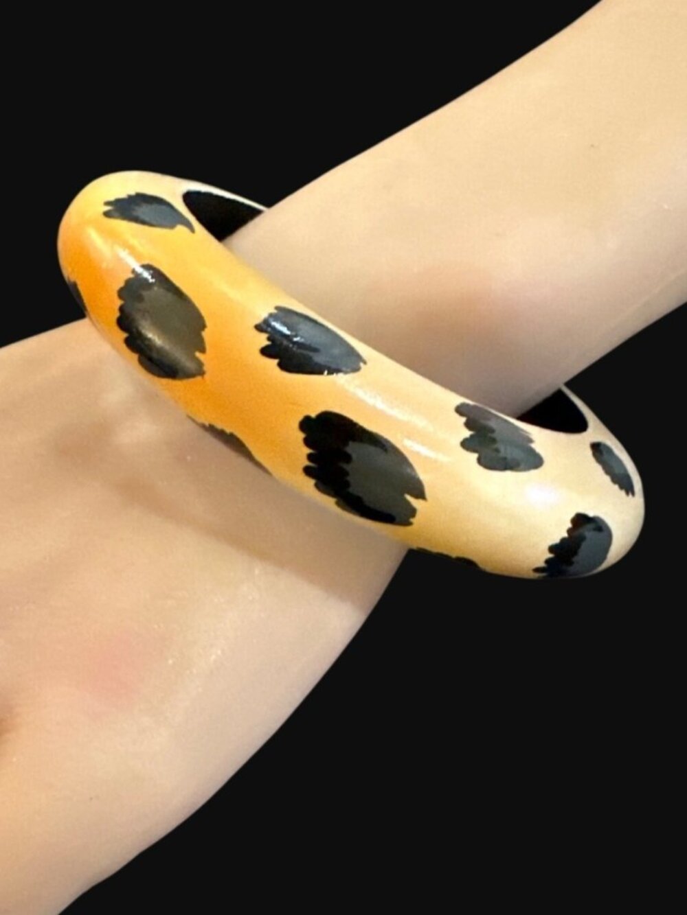 Wood Bangle Bracelet Hand Painted Leopard Print Chunky Womens Jewelry